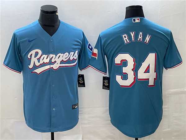 Mens Texas Rangers #34 Nolan Ryan Blue Cool Base Stitched Baseball Jersey